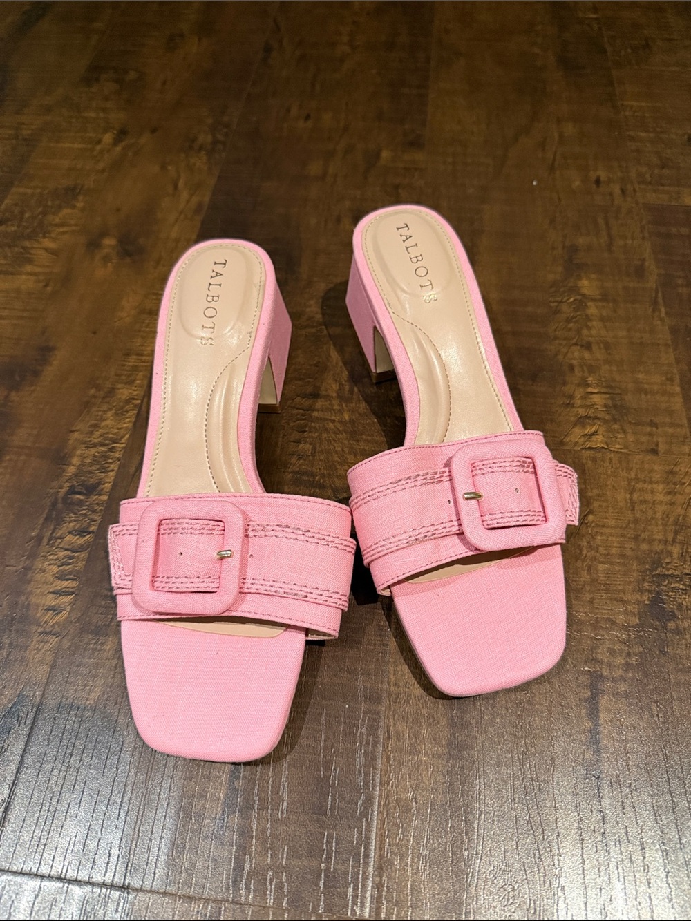 Talbots Pink Buckle Block Heel Slide Mules